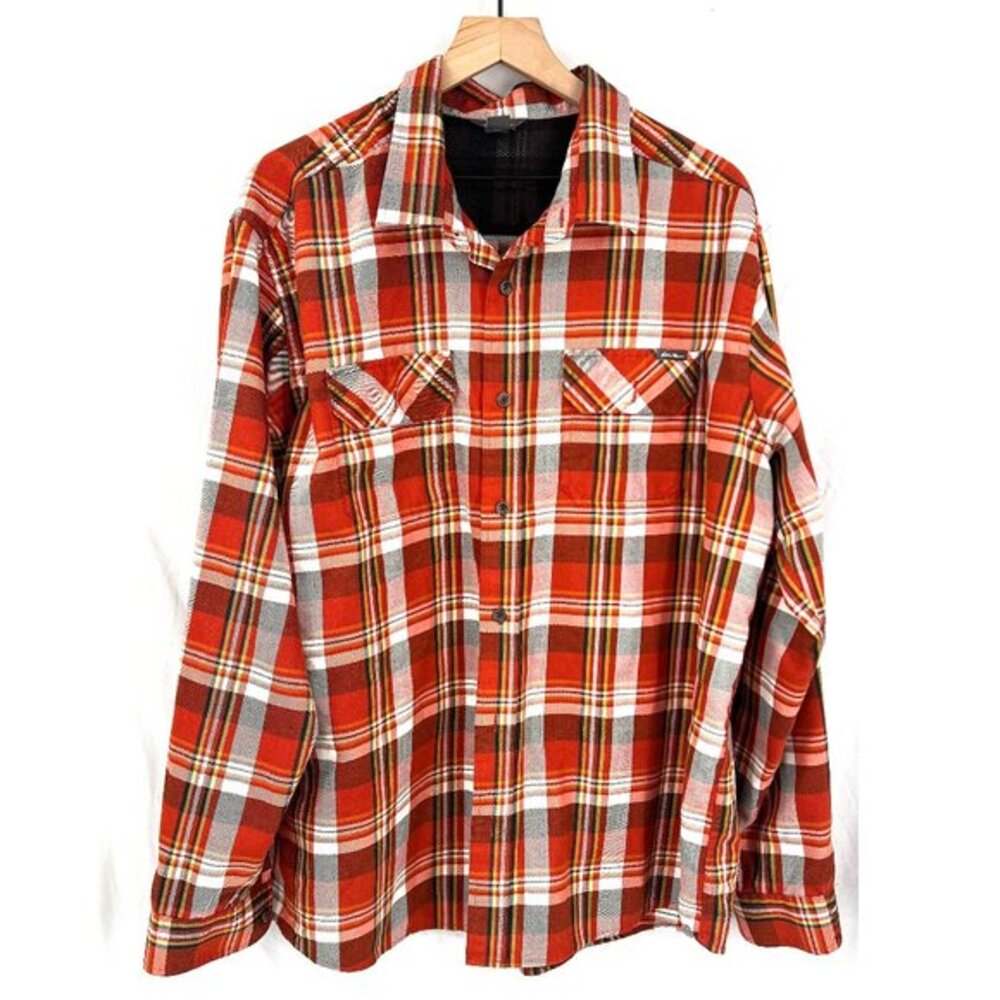 Eddie Bauer plaid outdoor hiking button front shirt orange plaid fall 2XL XXL
